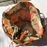Sewing basket rattan round fabric vintage flowers