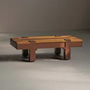 Table basse artisanale à plateau graphique, vers 1980