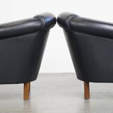 Set of 2 Black Cowhide Leather Club Chairs in English Style