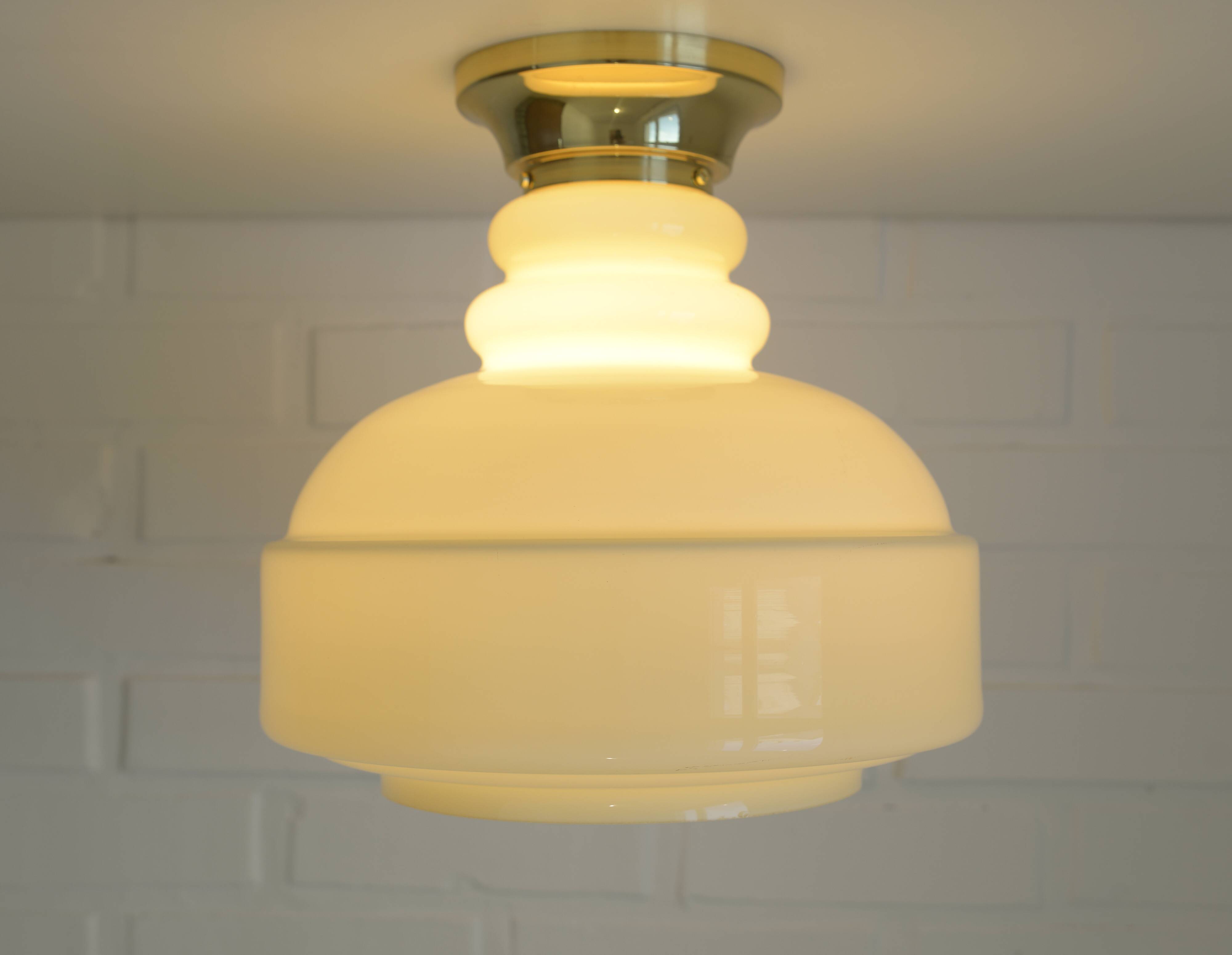 Vintage Ceiling Light Beige Glass Semi Flush Mount Lighting Redesign 1970's