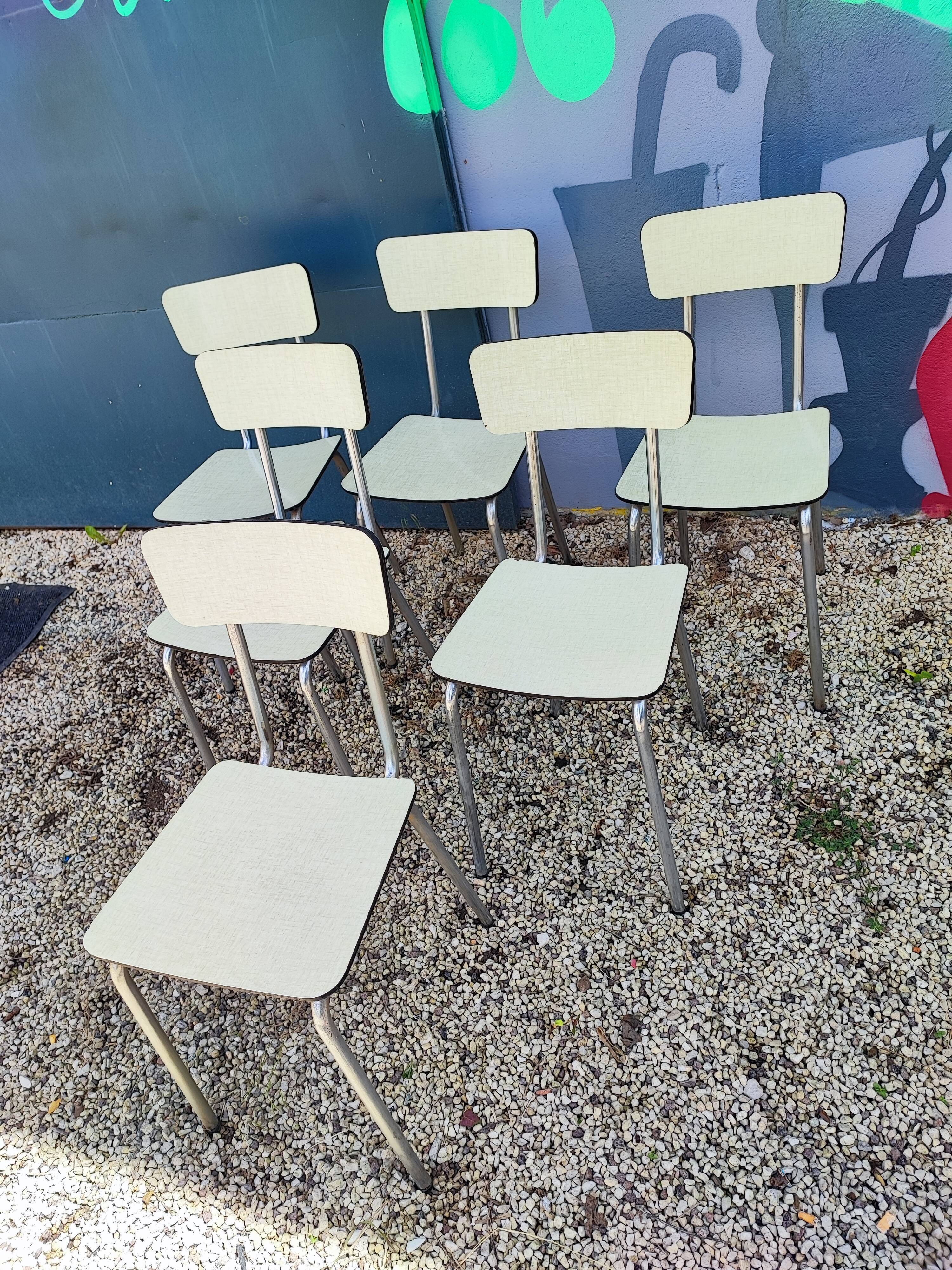 Lot 6 chaises formica jaune paille crème