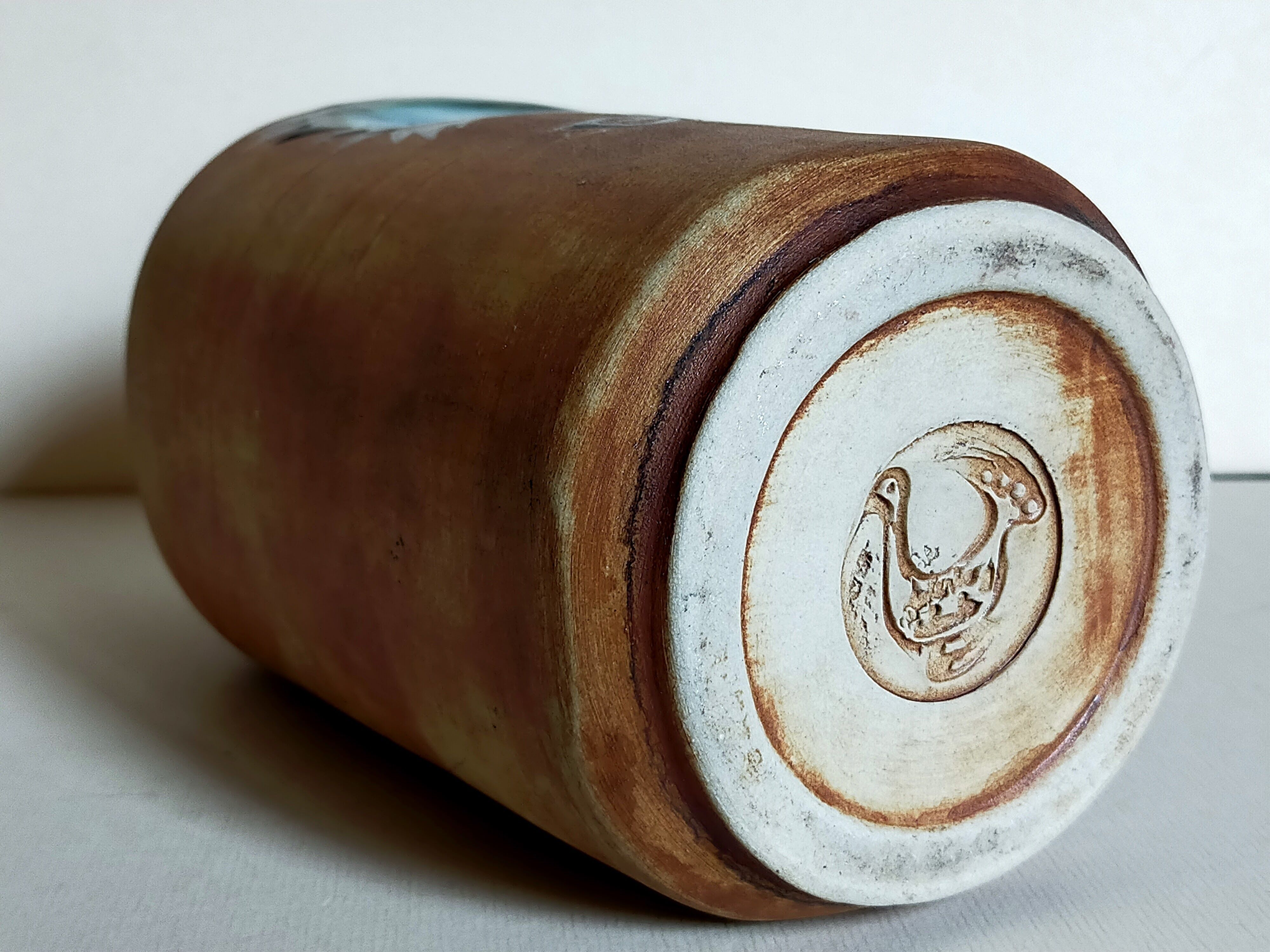 Ceramic vase "Poterie du Colombier" vintage blue sun