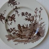 4 assiettes creil & montereau modèle chardonnerets décor oiseaux sépia