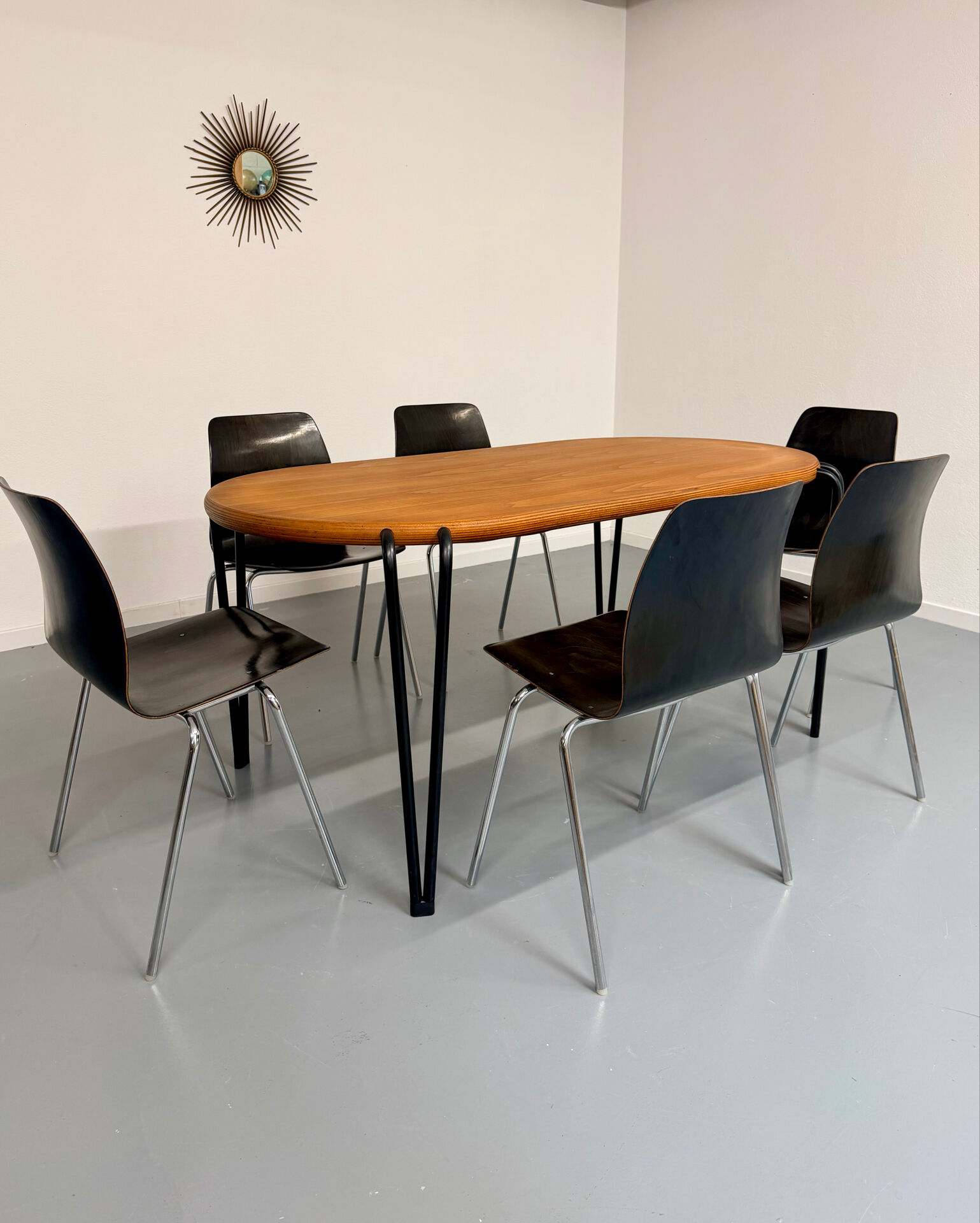 Set of 6 wooden and chrome chairs, Pagholz design from the 80s, vintage Pagwood.