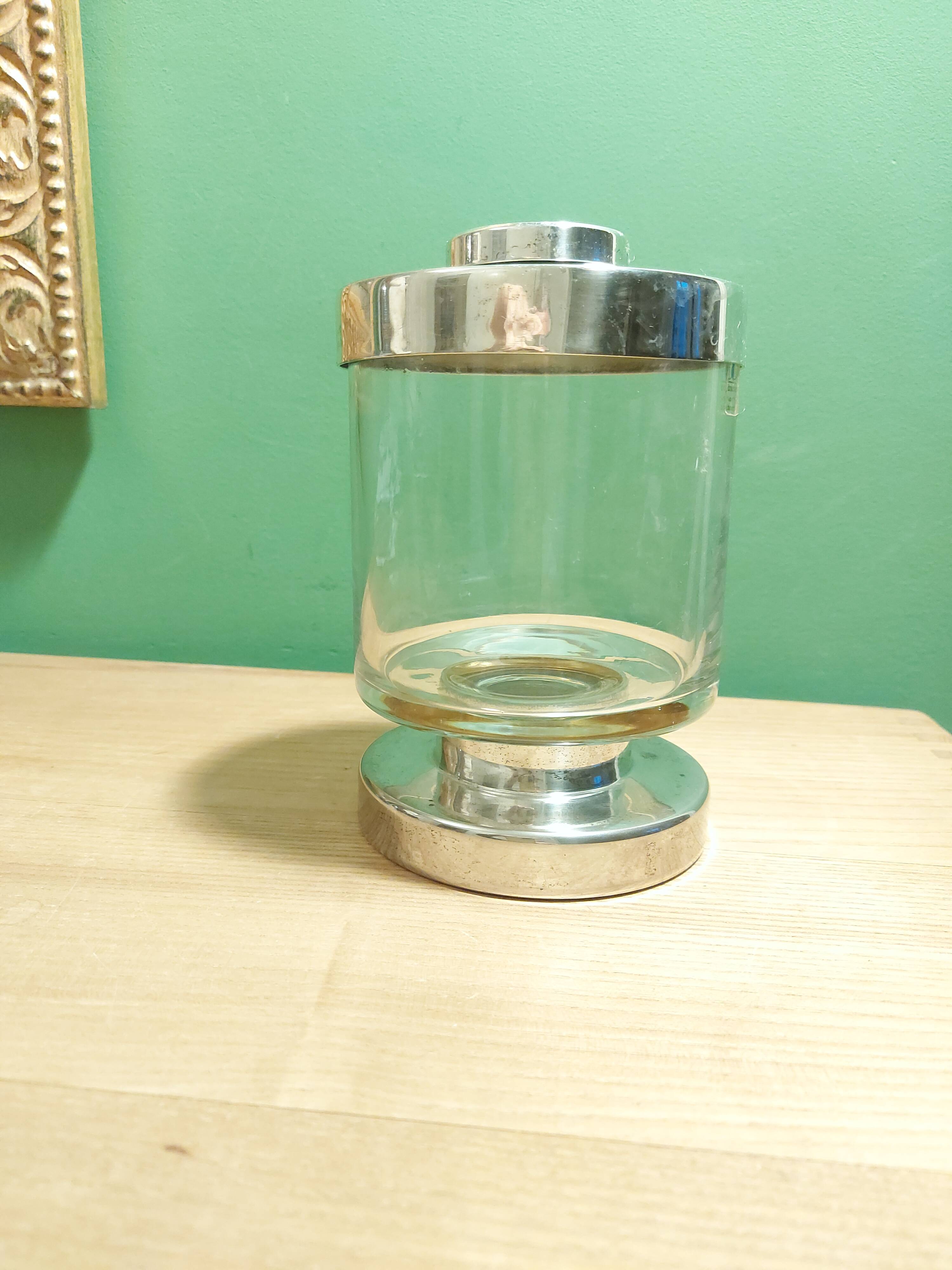 Pot bocal en verre et métla argenté Boussu
