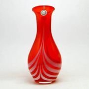 Vase with eyelet, mid-century modern, red glass, designed by L. Fiedorowicz, Poland, 1970s