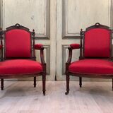 Pair of armchairs style louis xvi molding and carved period xixth