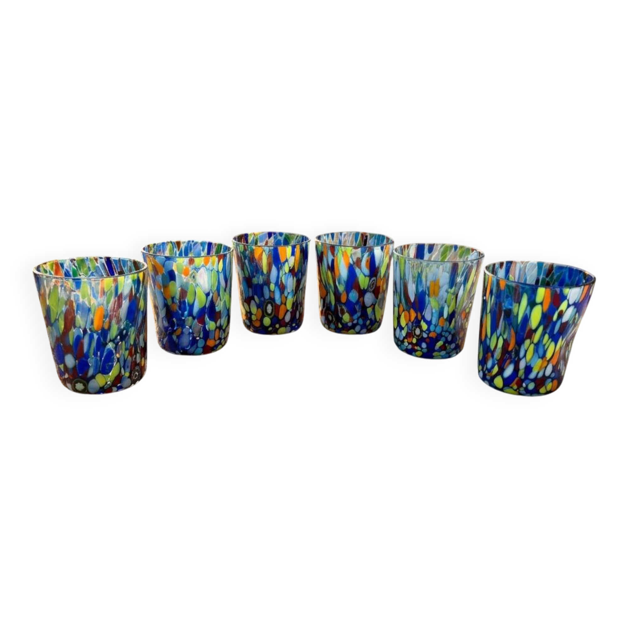 Set of 6 blown glass glasses with Murano murrine.