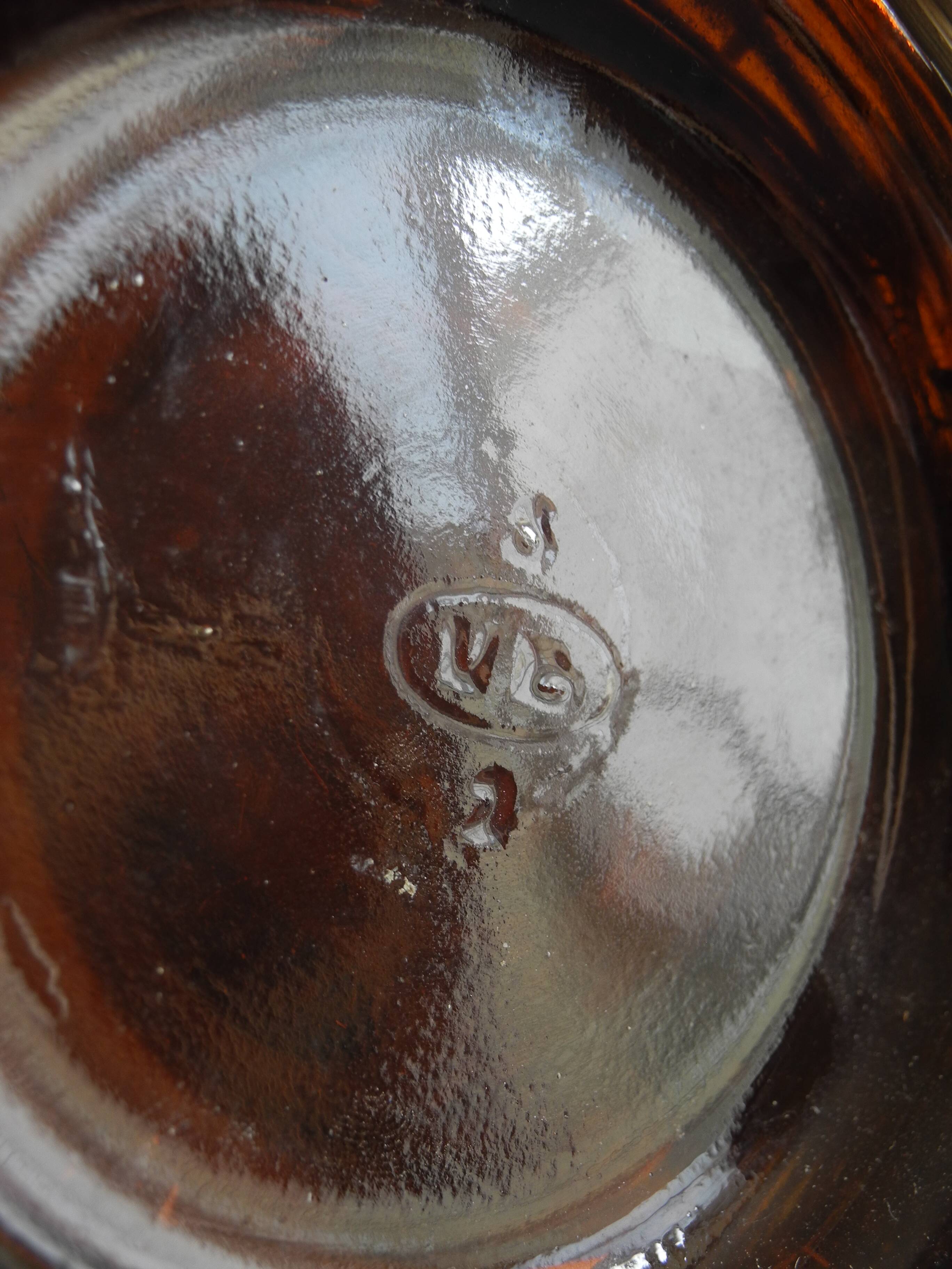 old amber glass bottle VB wicker vintage deco glass bottle wicker