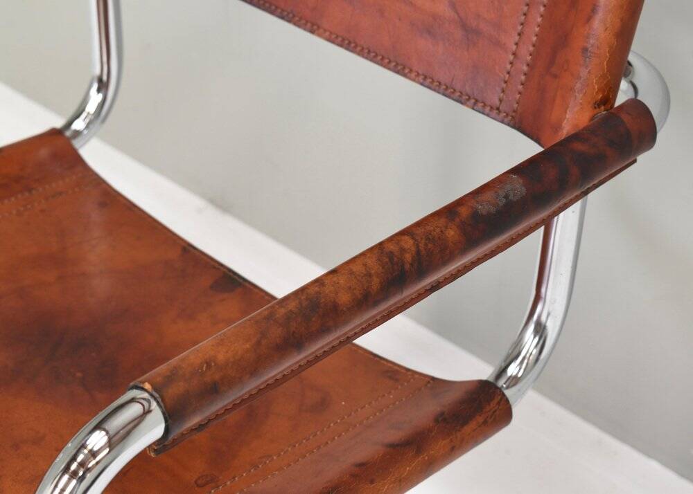 S34 dining armchair in cognac saddle leather by Mart Stam for Fasem, 1970s