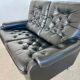 Vintage retro Danish 2 person black buttoned leather sofa 1970s