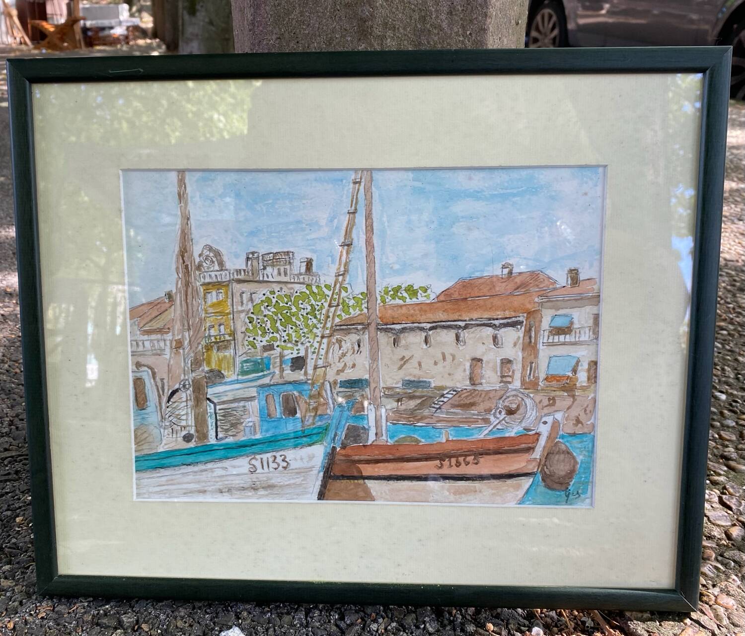 Watercolor painting of a port