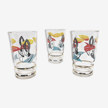 Mid-Century glass trio with abstract patterns