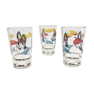Trio de verres mid-century aux motifs abstraits