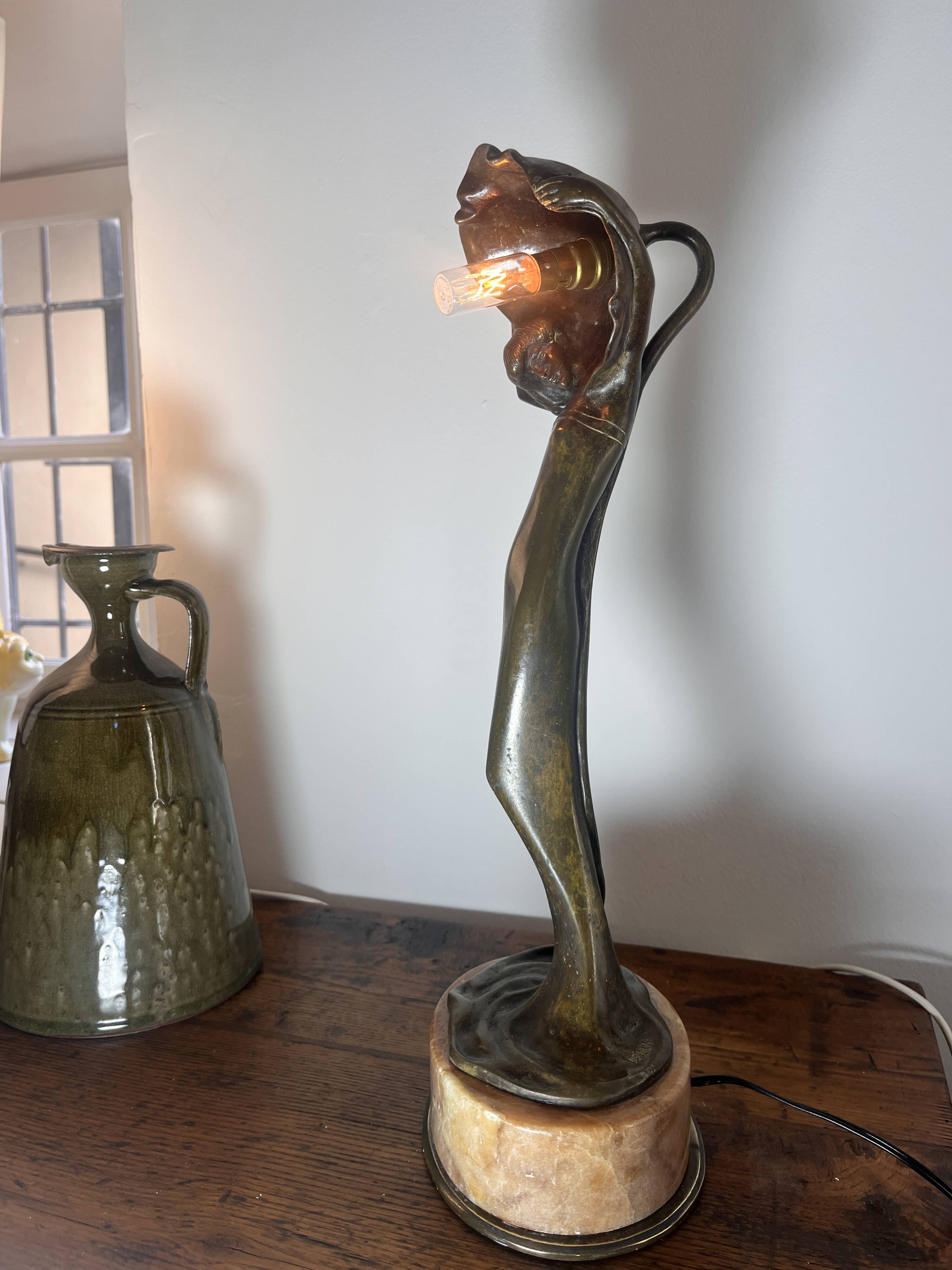 Bronze Art Nouveau lamp