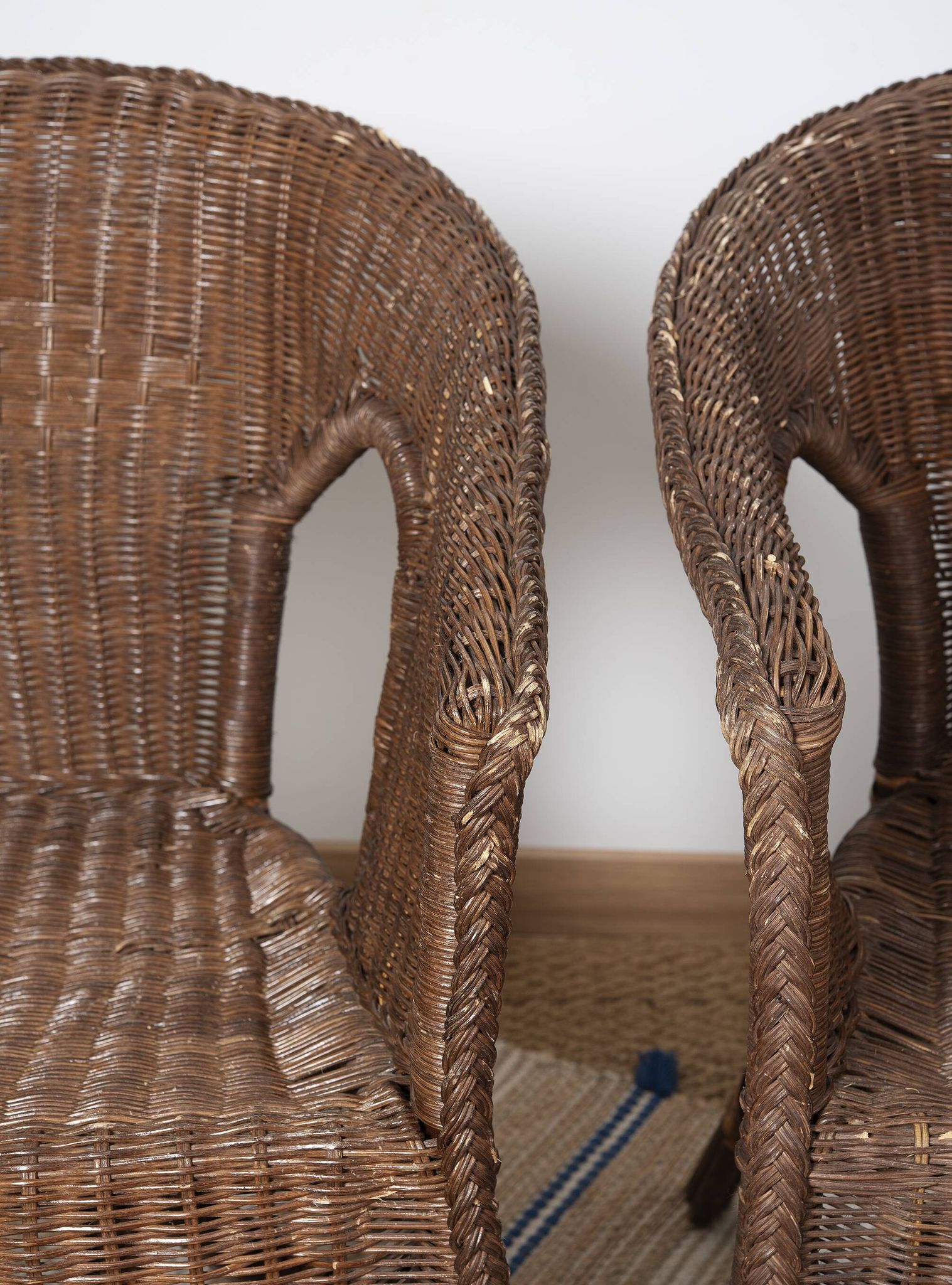 Fauteuil Rotin Vintage, en osier, lot de 3