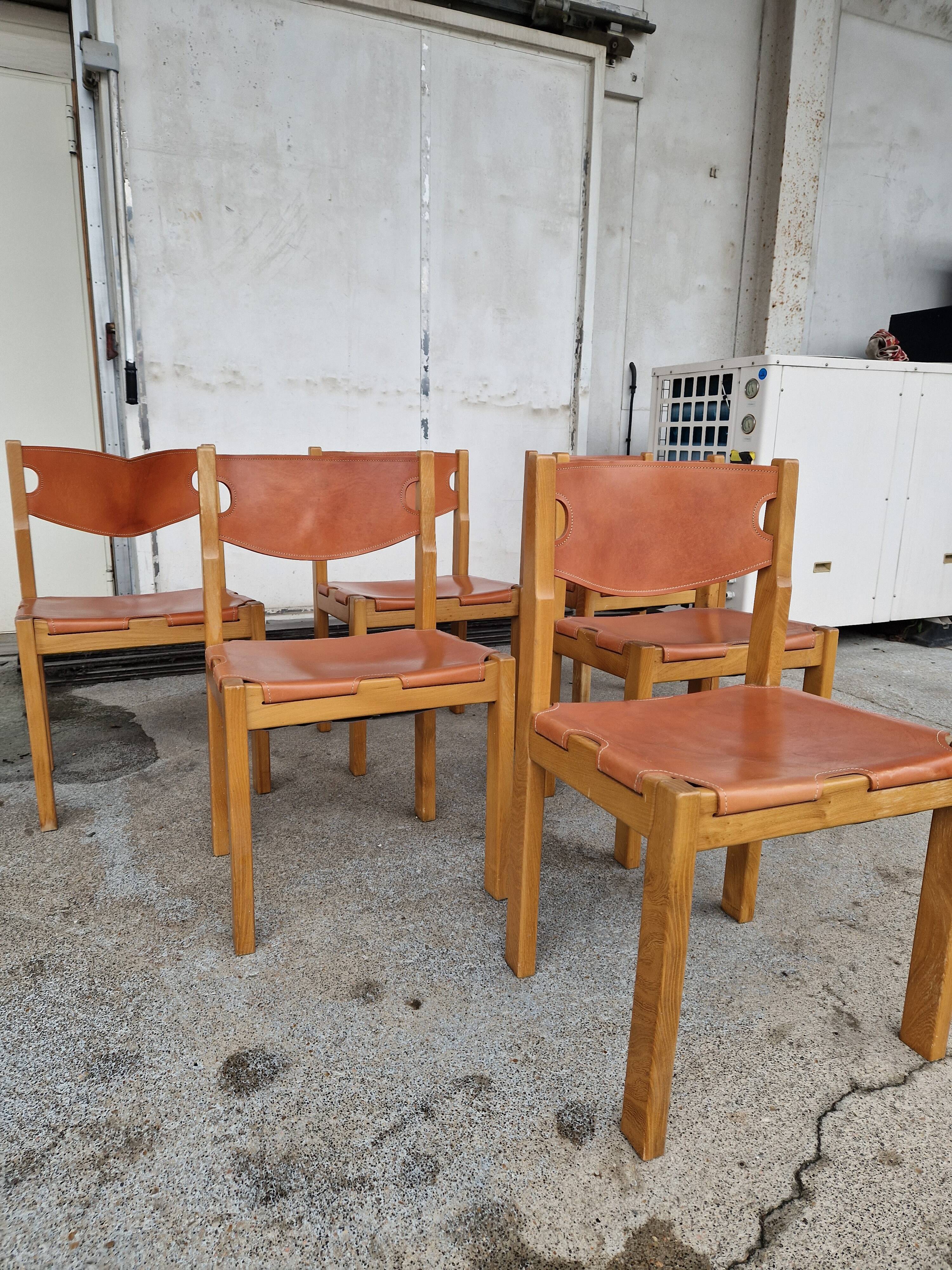 Vintage elm chair by Maison Regain, France 1980