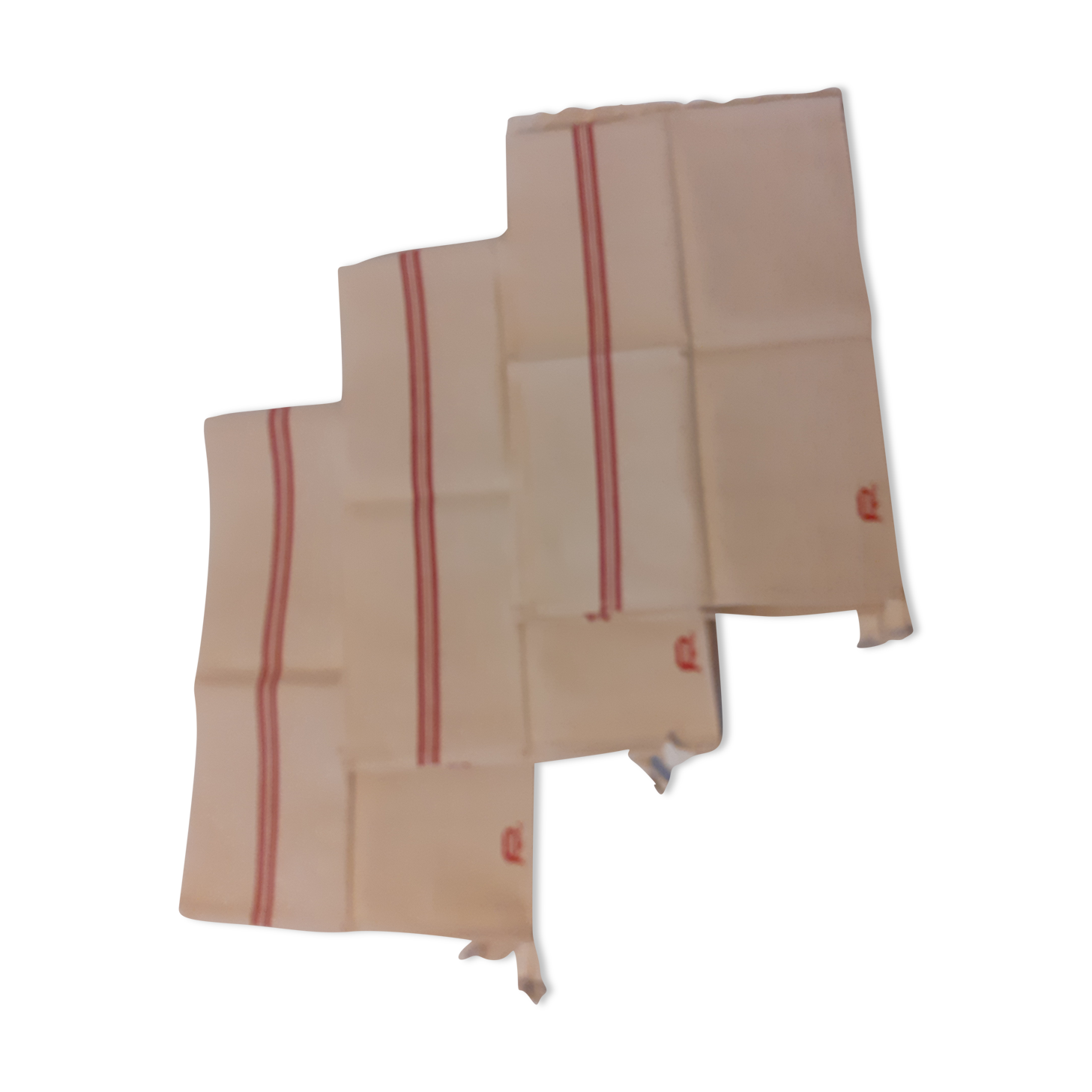 3 Old mestizo linen and cotton tea towels stripes and red initials cross stitches l3