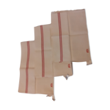 3 Old mestizo linen and cotton tea towels stripes and red initials cross stitches l3