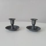 Pair of antique pewter candle holders