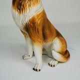 Large Italian Ceramic Sitting Collie Dog Sculpture, 1970s