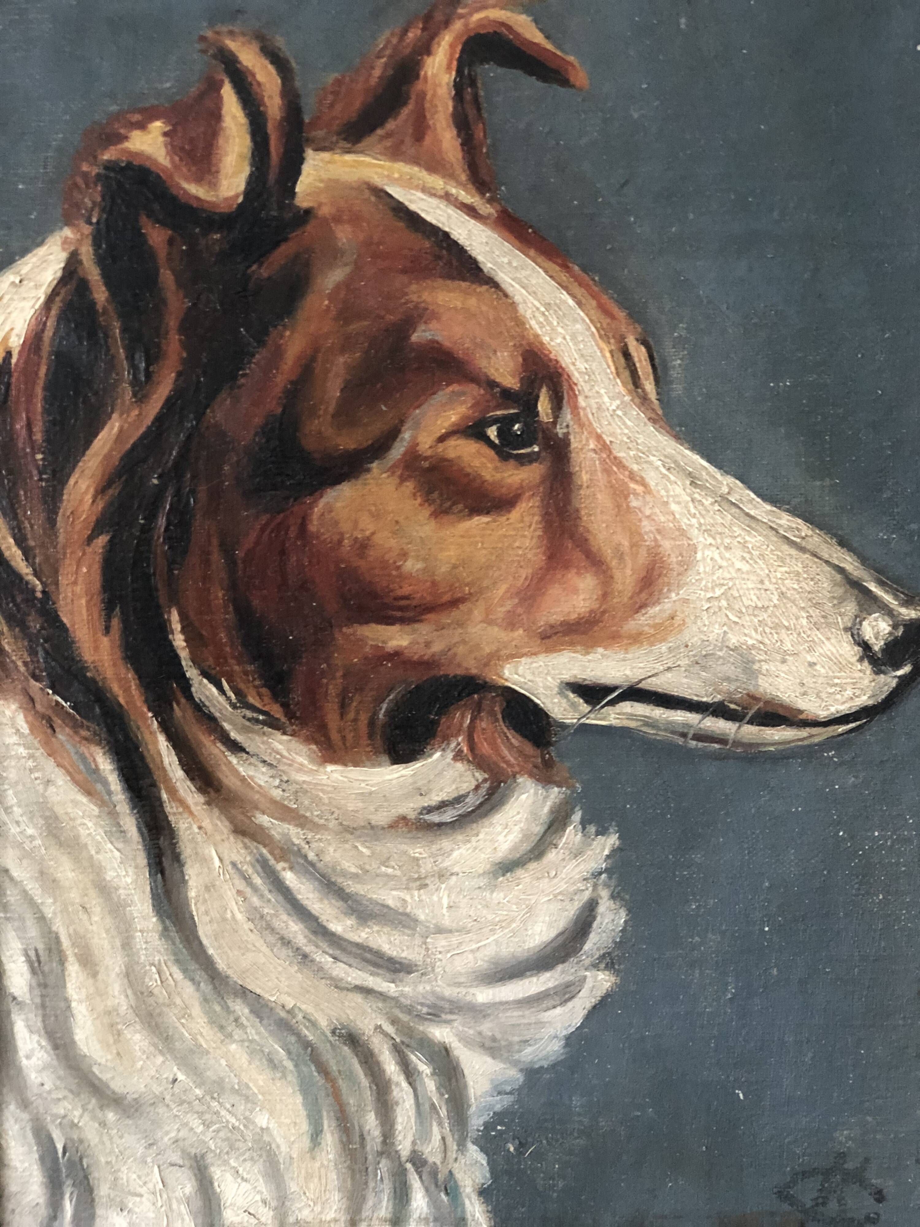 Original Vintage Dog Portrait Oil Painting, circa 1914