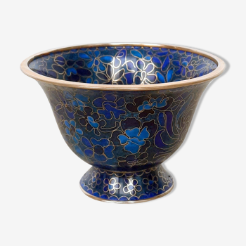 Bol en émaux cloisonné bleu de Chine décor mille fleurs XIXème Zhongguo