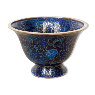 Blue cloisonné enamel bowl from China decoration a thousand flowers XIXth Zhongguo