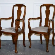 Art Deco Queen Anne Style Armchairs in Walnut Burl, 1920s, Set of 2