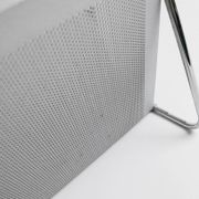 Vintage argent chrome-plated metal magazine rack by Mascagni – perforated, space-age design, Italy 1970s