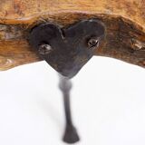 Table d'appoint tripode en bois et fer forgé, 1960