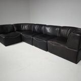 Canapé modulable De Sede DS-15 en cuir de buffle noir d'origine, années 1970