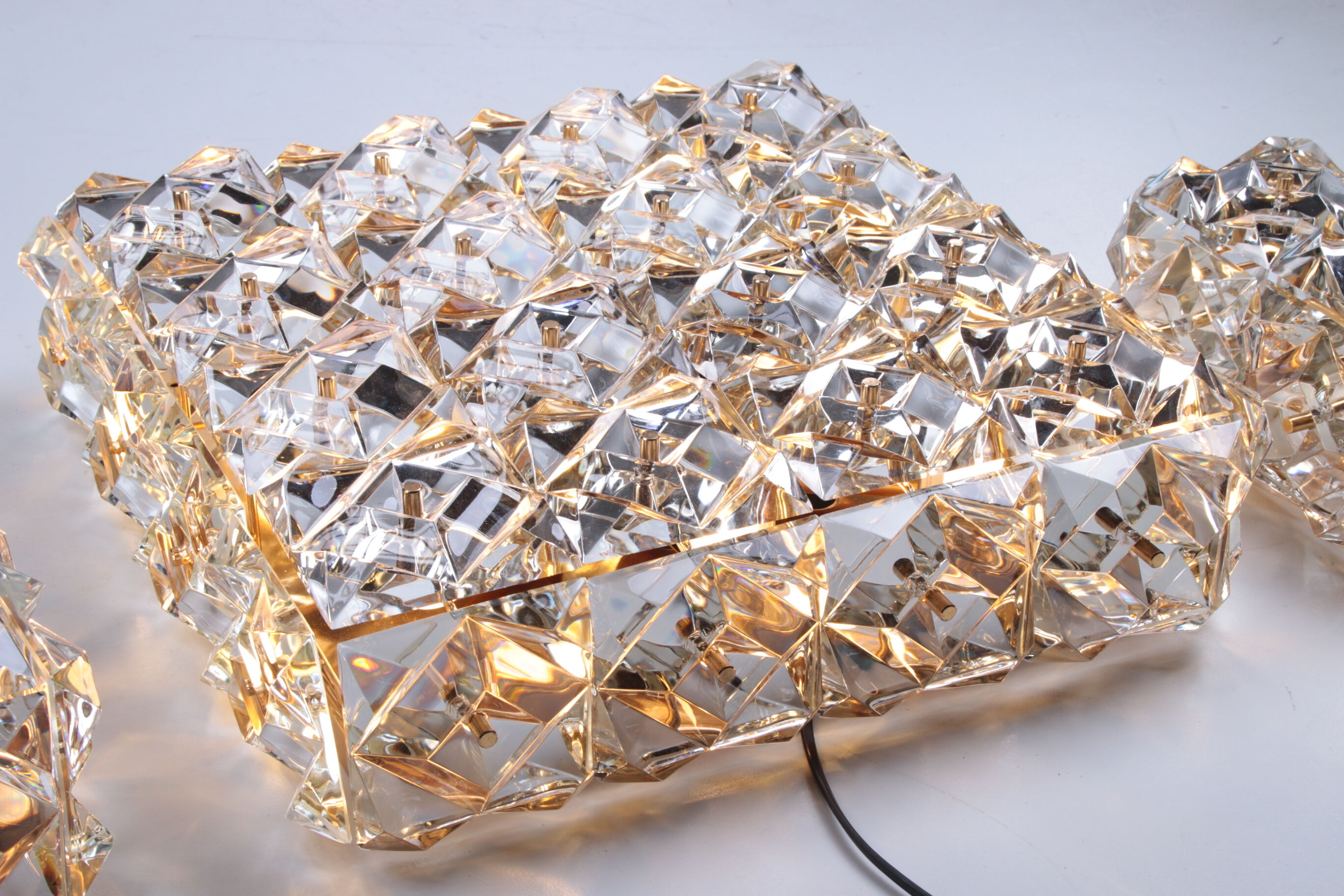 Large gold-plated & crystal glass flush mount light from kinkeldey, 1970s