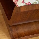 Art-deco walnut bench with floral fabric