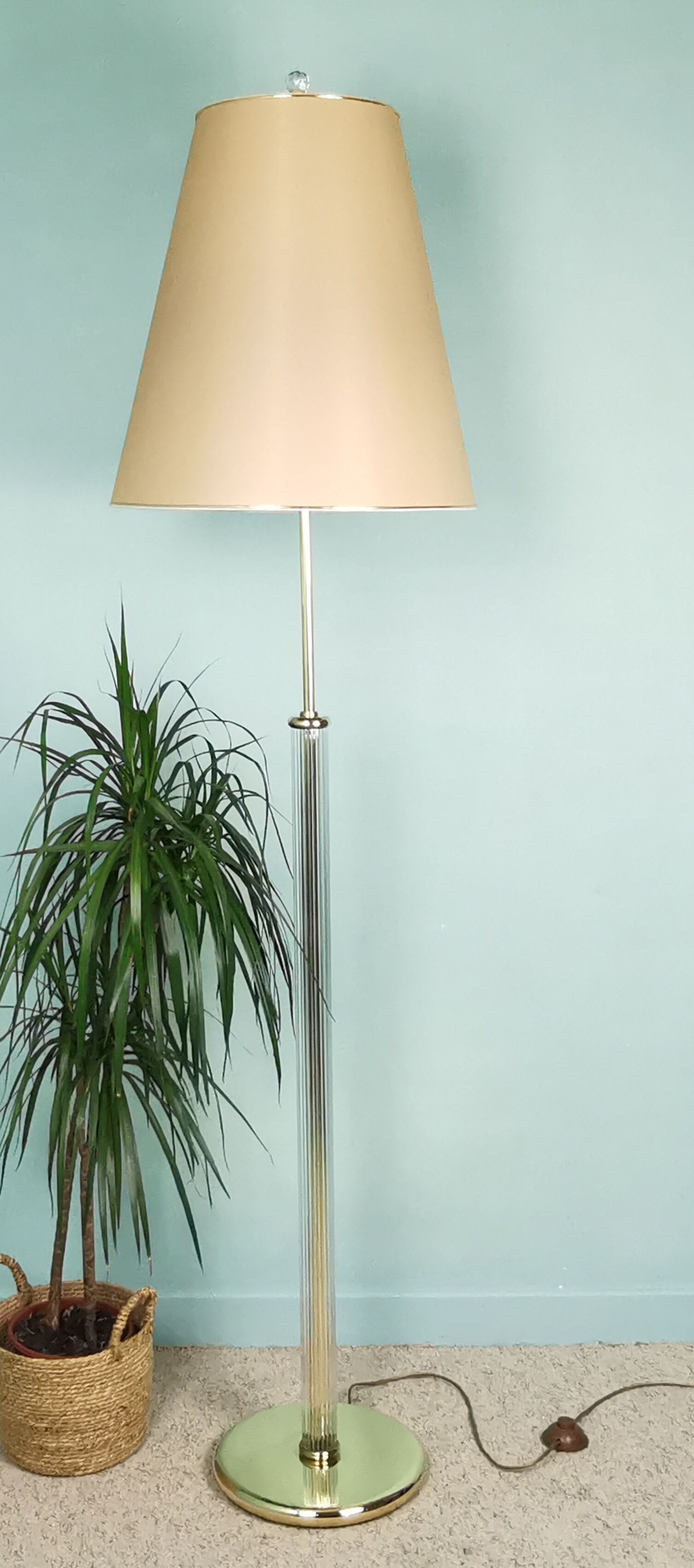 Lampadaire laiton et verre 80'