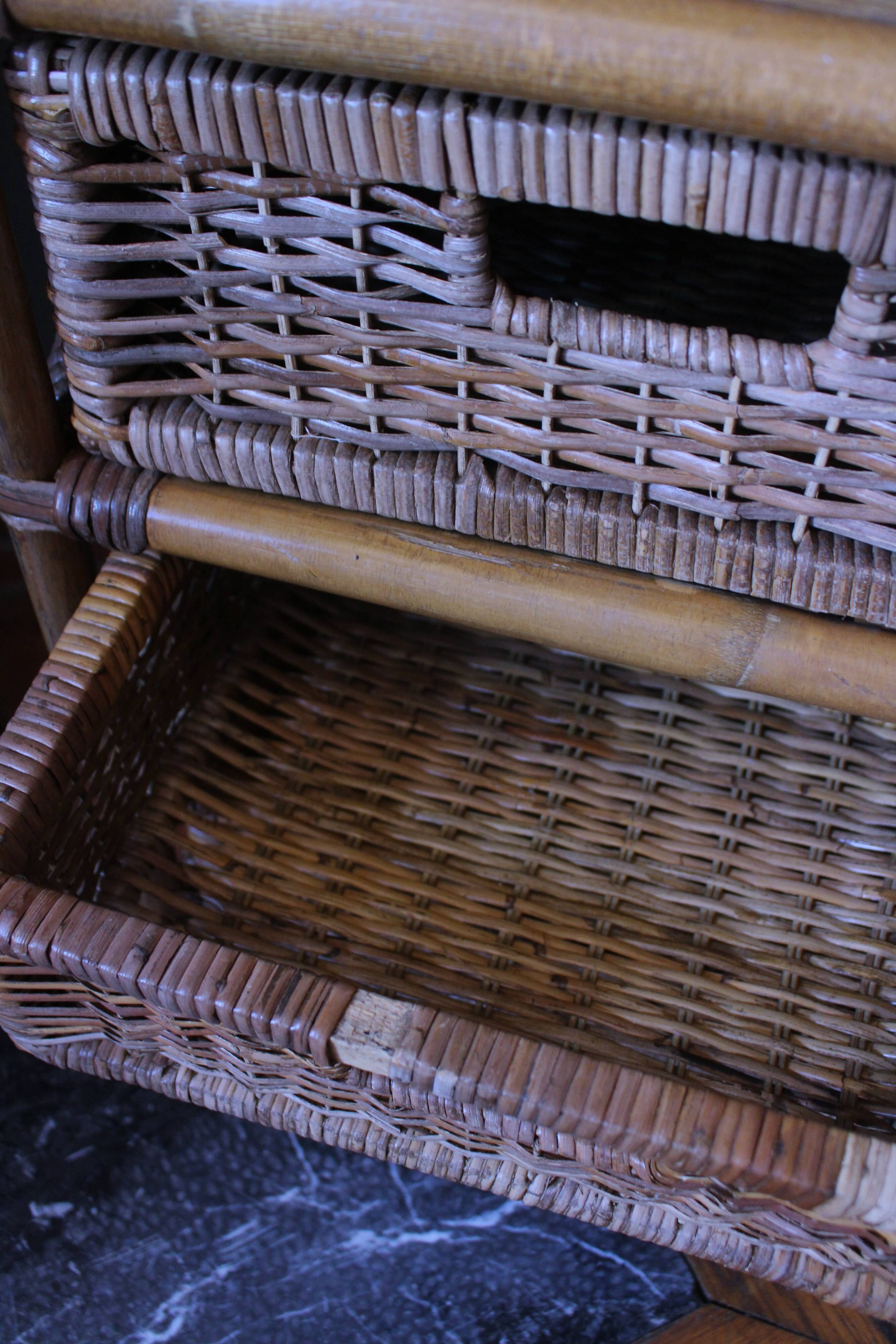 Chiffonnier rotin osier 3 tiroirs meuble rangement vintage