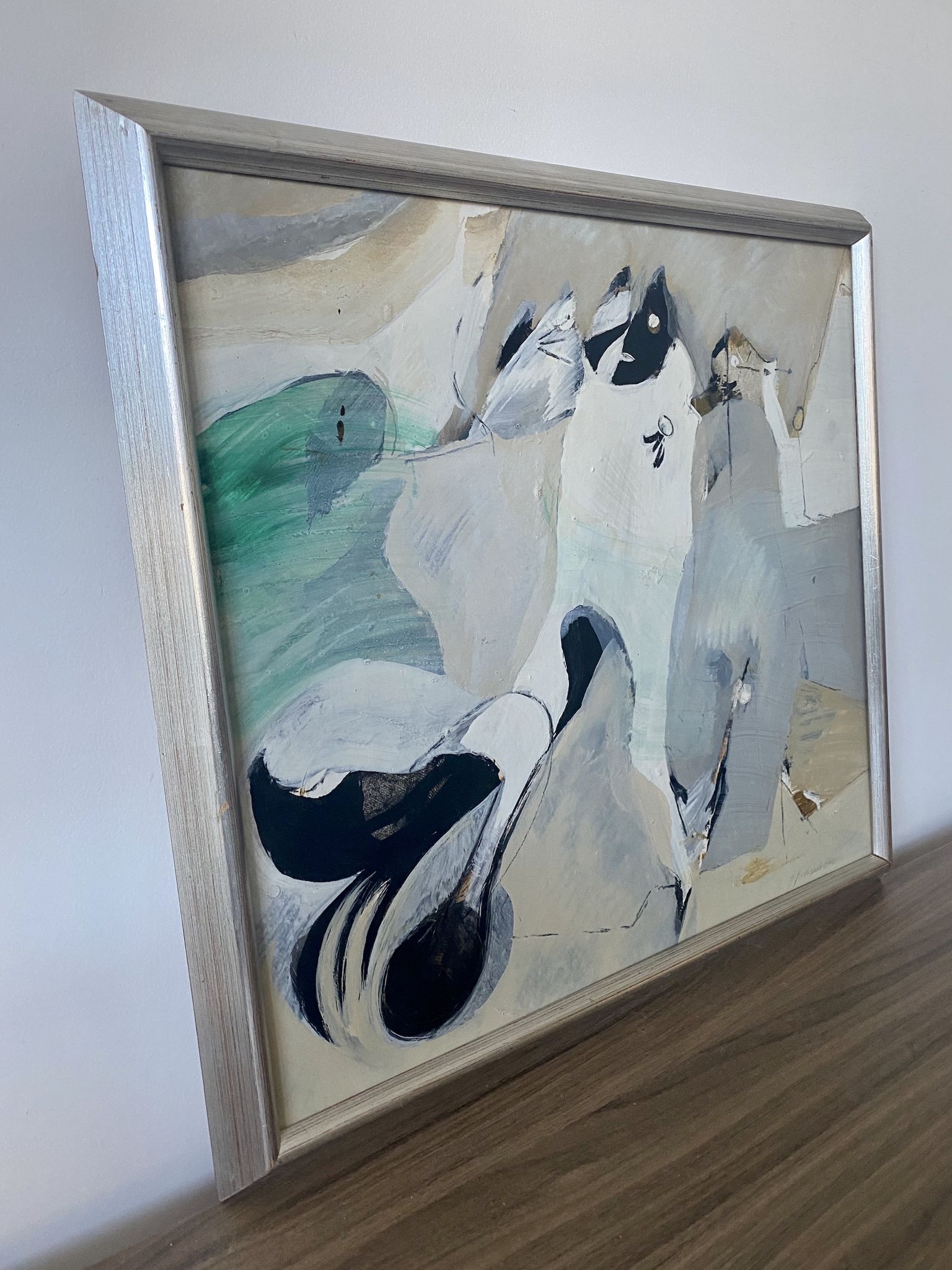 Mid-Century Modern "Flux" Swedish Vintage Abstract Oil Painting, Framed