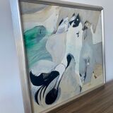 Mid-Century Modern "Flux" Swedish Vintage Abstract Oil Painting, Framed