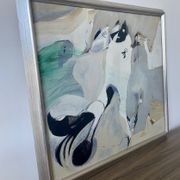 Mid-Century Modern "Flux" Swedish Vintage Abstract Oil Painting, Framed