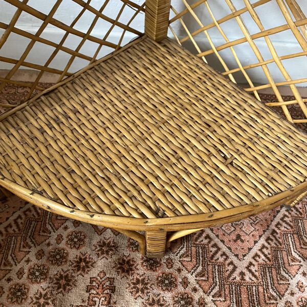 étagère d'angle en rotin années 60-70