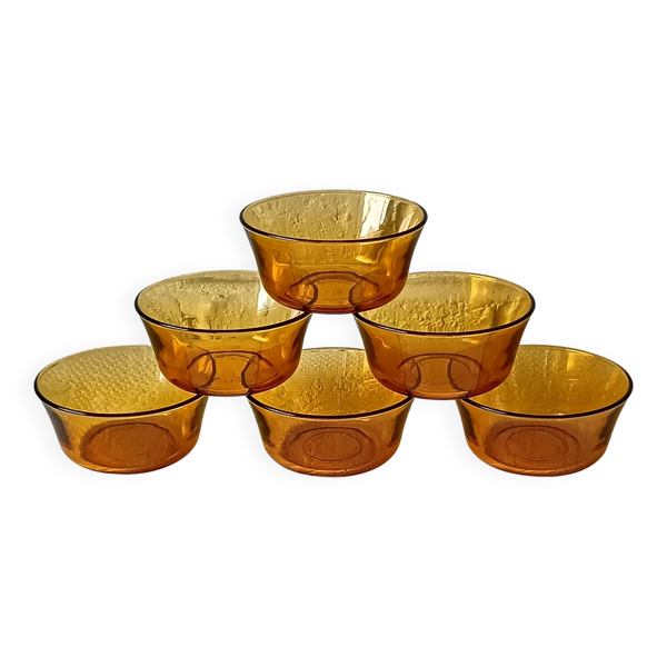 6 coupelles dessert verre Vereco couleur ambrée France vintage — Beyit