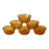 6 amber glass dessert bowls Vereco vintage France