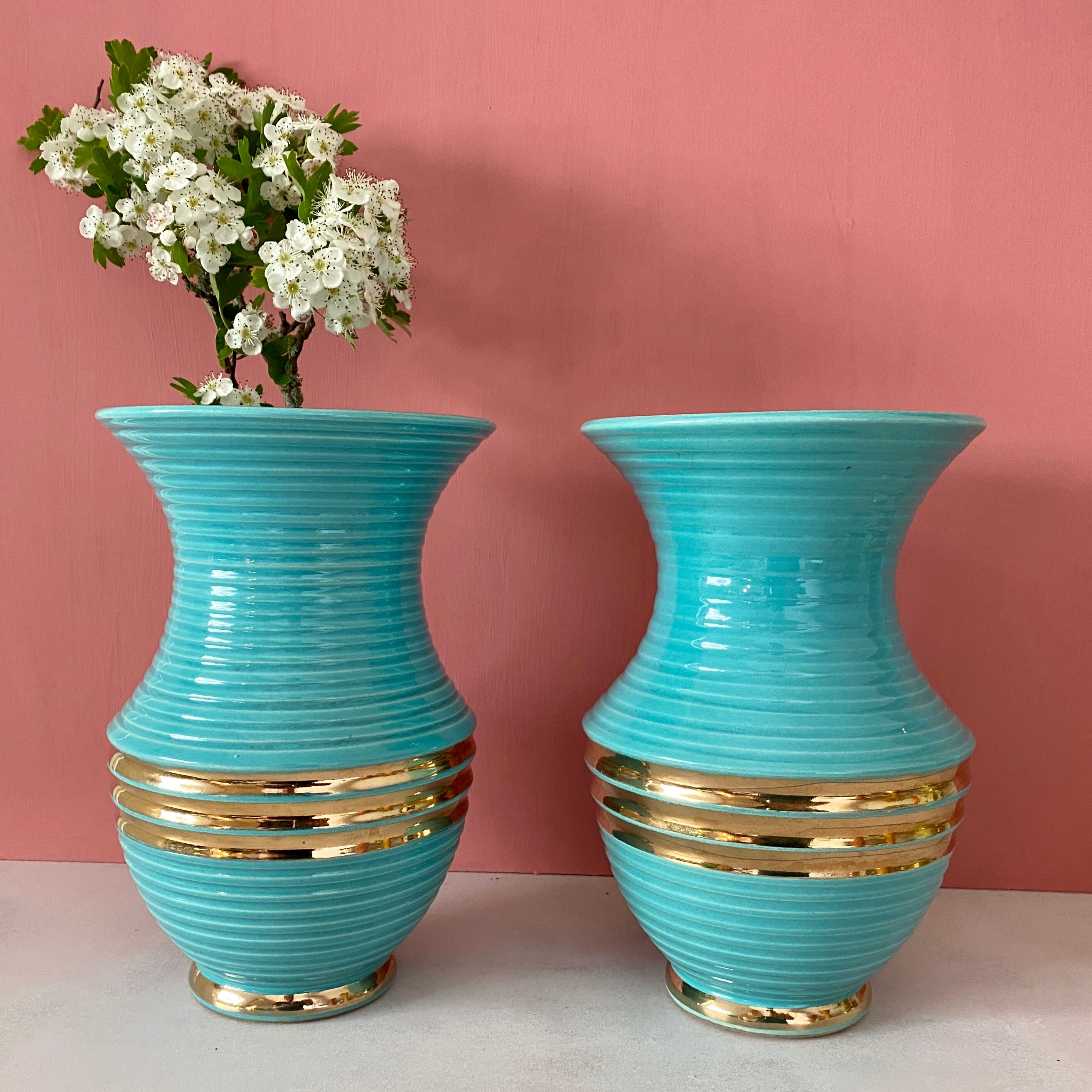Set of two vintage art deco ceramic vases