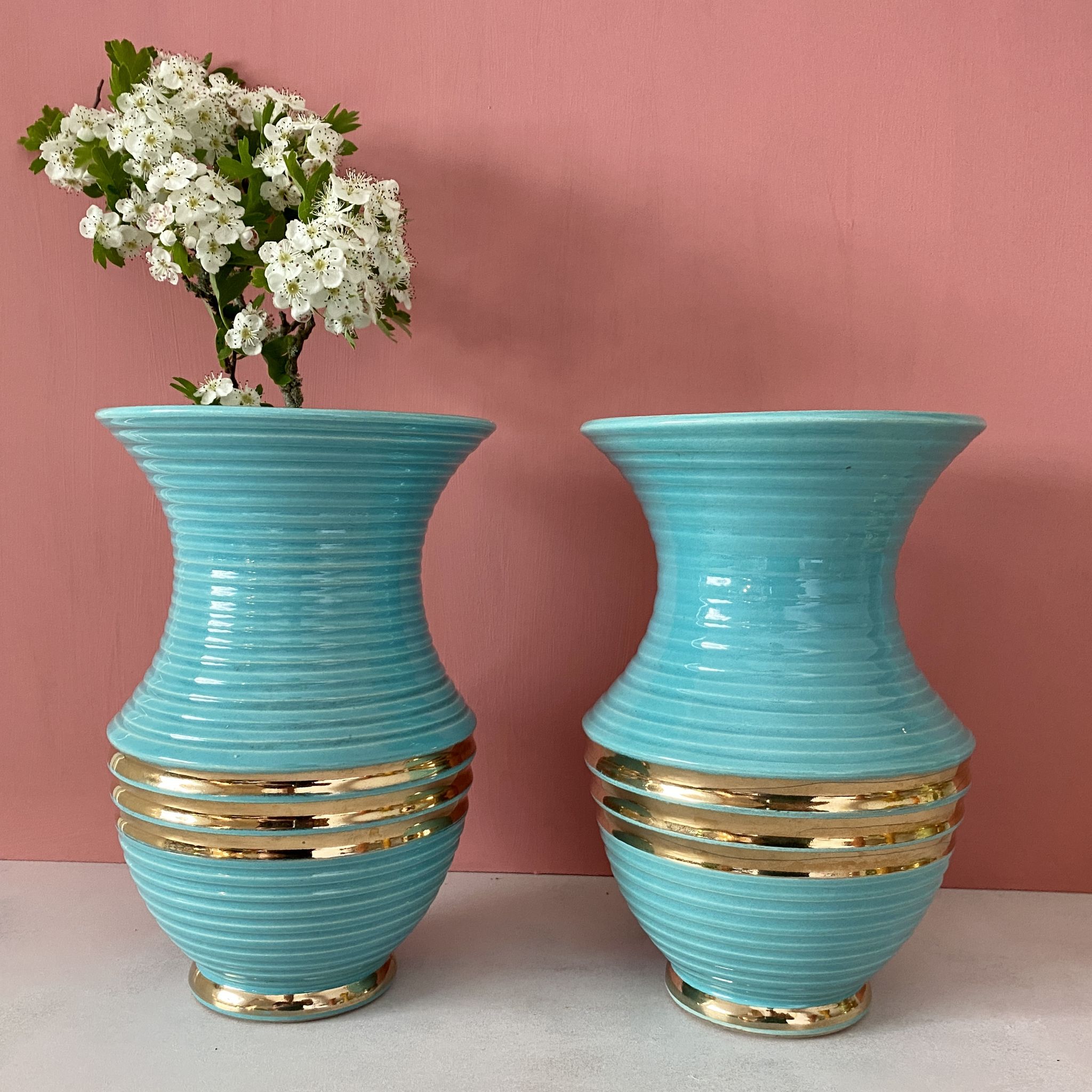 Set of two vintage art deco ceramic vases