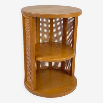 Rotating Side Table of Blond Oak and Webbing, 1970s