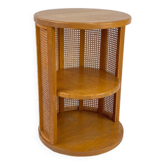 Rotating Side Table of Blond Oak and Webbing, 1970s