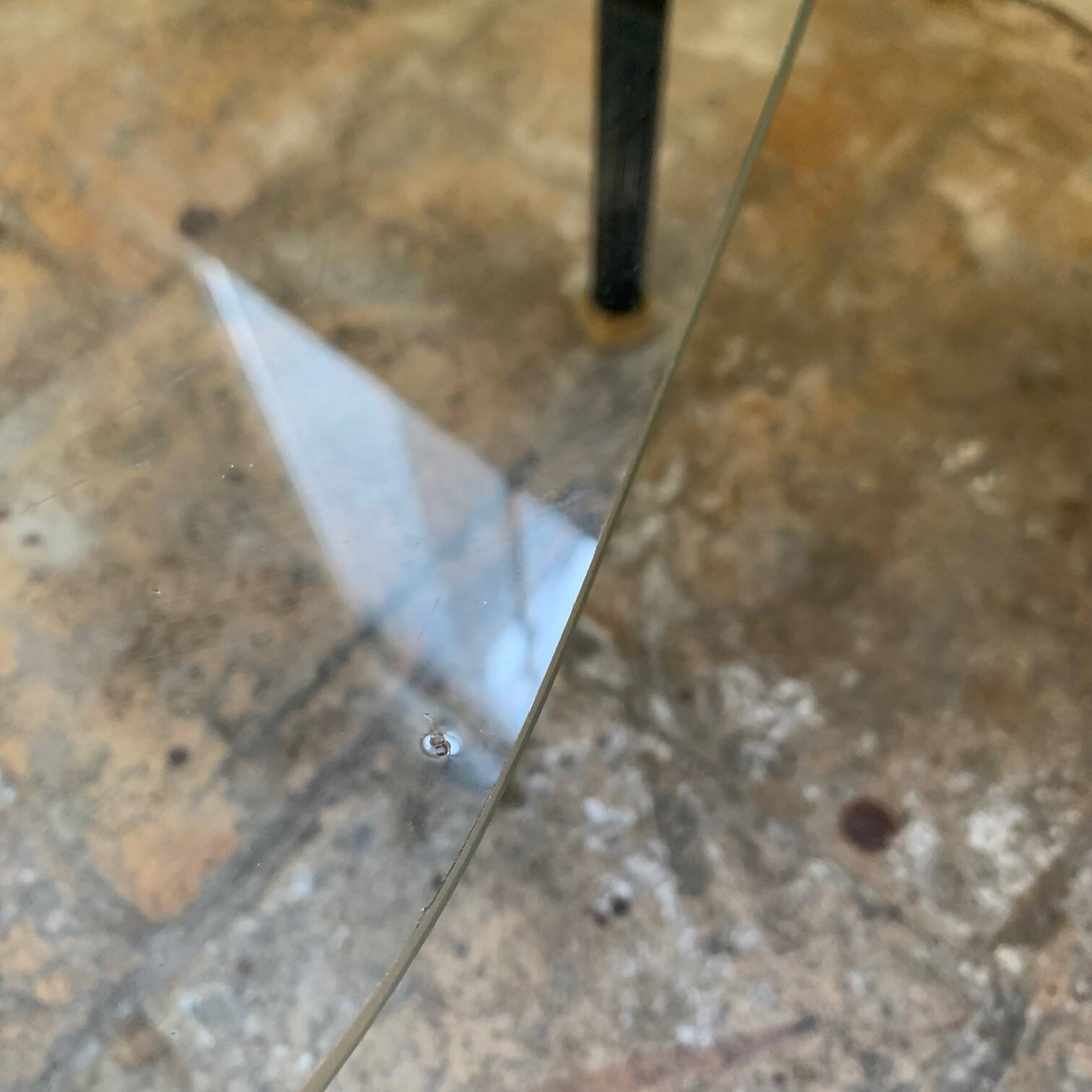 Pair of two 1950s glass and metal coffee tables, in the style of Edoardo Paoli