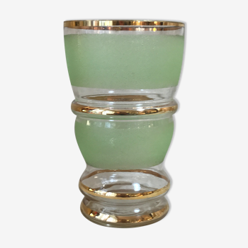 Vase en verre granité vert et dorure vintage 1950 style art déco