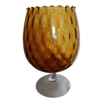 Vintage amber glass vase on foot - tealight holder