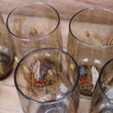 Set of 6 Orangeade Glasses and Smoked Pitcher with Arcoroc Ear of Wheat Decor